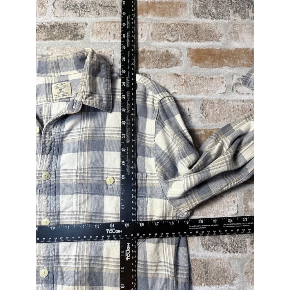 J.Crew Mens Blue White Plaid Flannel Button Down Shirt Small 100% Cotton